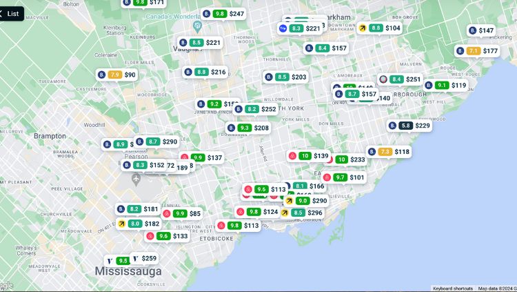 image, map of booking options