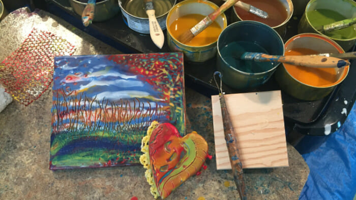 Encaustic art uses oil paint or pigment infused bees wax.