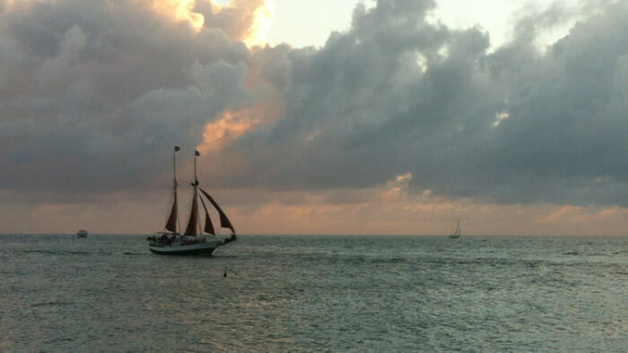 Sunset from beach at Fort Fort Zachary Taylor Historic State Park.