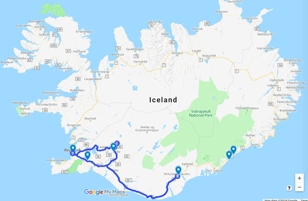 photo, image, map, road trip iceland